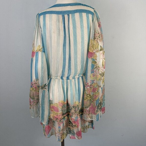 Rococo Sand Lily Drawstring Tassel Tie Floral Mini Dress Bell Sleeves Size Small - Picture 7 of 16